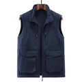 Men's dark blue outdoor fleece vest with functional pockets and standing collar - M / Blue