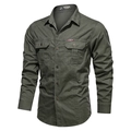Camicia da lavoro in cotone verde militare per uomo con tasche sul petto e bottoni in metallo - 6XL / Verde Militare