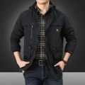 Herren Cargo-Jacke in Schwarz mit orangefarbenem Kontrastkragen und Multi-Taschen-Design - 5XL200-220 Jin / Schwarz