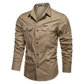 Camicia da lavoro kaki da uomo in stile militare in cotone con tasche sul petto - 6XL / Cachi
