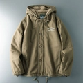 Men's khaki military parka with sherpa lining and drawstring hood for winter - M / Khaki