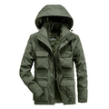 Army green hooded utility jacket for men with windproof fabric and four large flap pockets - M / Army Green