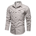 Camicia da uomo stile militare in cotone a maniche lunghe con tasche sul petto - 6XL / Bianco Sporco