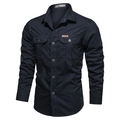 Camicia tattica da uomo in cotone blu navy a maniche lunghe con doppie tasche sul petto - 6XL / Blu scuro