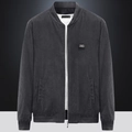 Men's dark grey corduroy bomber jacket with front zipper and Free Spirit chest badge - M / Dark Gray