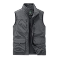 Men's outdoor utility vest with stand collar, multi-pockets and breathable mesh lining - M / Dark Gray