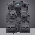 Dark grey multi-pocket tactical utility vest with breathable mesh back and D-ring loops - 3XL / Gray