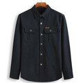 Navy blue plus size men's long sleeve cargo shirt with outdoor chest label detailing - 6XL / Black Blue
