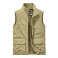 Front view of khaki outdoor utility vest with breathable mesh lining and pockets - M / Khaki