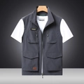 Men's dark grey multi-pocket outdoor vest with quick-dry fabric and standing collar - M / Gray