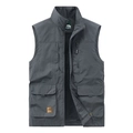 Dark grey outdoor multi-pocket utility vest with breathable mesh lining and stand collar - M / Gray