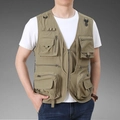 Men's khaki multi-pocket tactical utility vest with breathable mesh and zipper closure - 6XL / Khaki