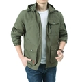 Giacca outdoor da uomo verde oliva con cappuccio e tasche multiple funzionali zip - M / Verde