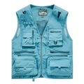 Detailed view of light blue outdoor fishing vest with multiple pockets and mesh lining - Teal