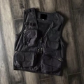 Black multi-pocket tactical cargo vest in matte wear-resistant fabric, size M variant - M / Black