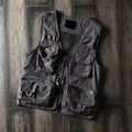 Dark grey tactical vest with multi-pocket design and breathable mesh lining - M / Gray