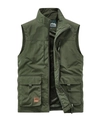 Men's outdoor multi-pocket cargo vest in army green featuring mesh lining and star embroidery - Army Green