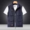 Dark blue multi-pocket outdoor vest with zipper and quick-dry adventurous design - M / Dark Blue