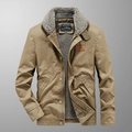Men's khaki N1 deck jacket with sherpa fleece lining and retro military workwear style - M / Khaki