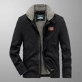 Men's vintage N1 deck jacket with thick grey fleece collar and black canvas shell - M / Black