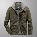 Men's olive green N1 deck jacket with faux shearling collar and cotton canvas shell - M / Army Green