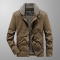 Men's N1 deck jacket with warm faux lamb wool lining and sturdy canvas exterior - M / Coffee