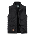 Men's black outdoor multi-pocket utility vest with breathable mesh lining and stand collar - Black