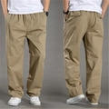 Men's khaki cotton straight leg casual trousers with elastic waist and cargo pockets - 6XL / Khaki/Earth Yellow