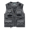 Men's outdoor quick-dry mesh fishing vest with multi-pockets in dark grey color - 3XL / Gray