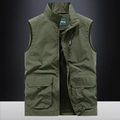 Army green men's quick-dry utility fishing vest with multiple pockets and stand collar - 3XL / Army Green