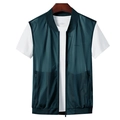 Men's dark green breathable mesh vest with standing collar and pockets for summer outdoor wear - S / Denim Blue