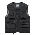 Classic black outdoor fishing vest with multi-pocket mesh design and durable nylon fabric - Black