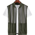 Men's army green mesh outdoor vest with stand collar and zipper pockets in loose fit - S / Army Green