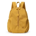 Vista frontale dello zaino in nylon giallo impermeabile con tasche multiple e logo del brand - Giallo