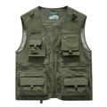 Army green multi-pocket mesh vest for fishing and photography with quick-dry nylon - Army Green