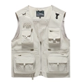 Men's outdoor quick-dry fishing vest with multi-pocket mesh design in beige - Off-white