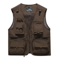 Men's dark brown multi-pocket mesh vest for fishing and outdoor activities - Coffee
