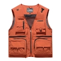 Men's outdoor orange mesh vest with multi-pockets and D-ring for fishing and photography - Brick Red