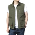 Gilet multitasche da uomo verde militare con logo avventura e stile casual alla moda - Taglia M / Etichettato Verde Militare