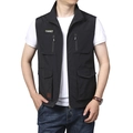 Gilet da uomo nero per esterni con collo alto, tasche multiple e dettaglio patch - Taglia M / Con Etichetta Nero
