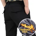 Men's black tactical outdoor pants with warm gray fleece lining and multiple pockets - M (Approx. 57kg) / Fleece Lined Black