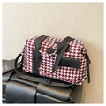 Borsa da viaggio pied de poule rossa e bianca con grande capacità e tracolla nera - Rosso