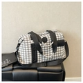 Borsa da viaggio pied de poule bianca e nera con tracolla e grande capacità - Grigio