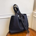 Foldable black nylon tote bag with drawstring detail and adjustable eyelet strap - Black