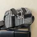 Classic black and white houndstooth travel bag with adjustable shoulder strap - Black