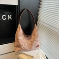 Large brown floral hobo bag with dark brown leather strap for casual autumn wear - Brown
