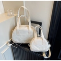 Mini Muscheltaschen-Set in Elfenbein mit Riemen und Logo für Damen im Frühling - Reisweiß Groß