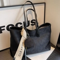 Matte black tote bag with long shoulder straps and mini round coin pouch decoration - Black