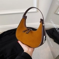 Sac sous le bras rétro en daim gingembre et marron foncé avec double fermeture - Marron