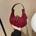 Sac sous le bras rétro bordeaux en daim avec garniture en cuir et détails argentés - Bordeaux